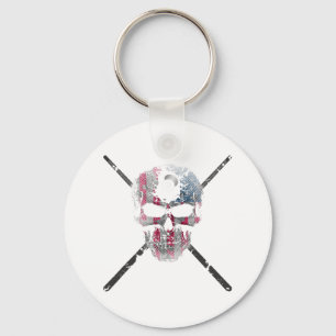 American Flag Skull Billiards Pool Player Keychain