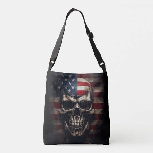 American Flag Skull  Crossbody Bag (Back)