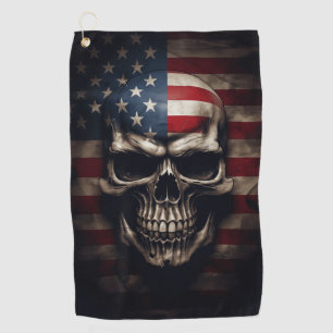 American Flag Skull  Golf Towel