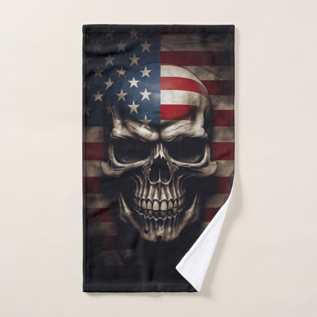 American Flag Skull  Hand Towel (Hand Towel)