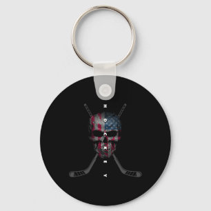 American Flag Skull Hockey Apparel - Hockey For Wo Keychain