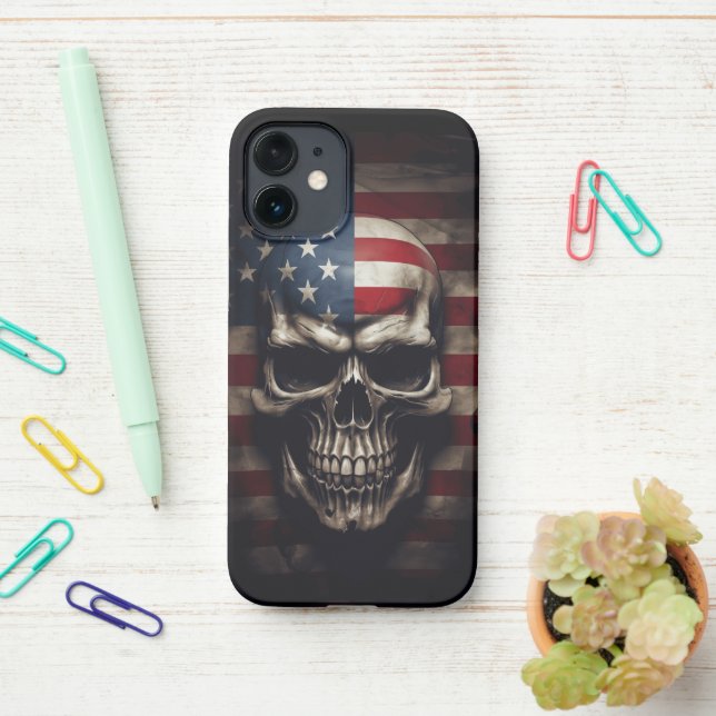 American Flag Skull  iPhone Case (On Desk)