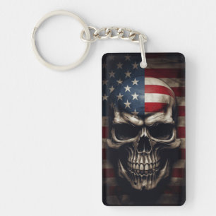 American Flag Skull Keychain