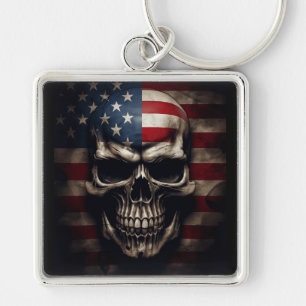 American Flag Skull Keychain
