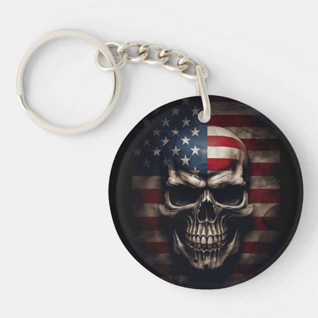 American Flag Skull  Keychain (Front)