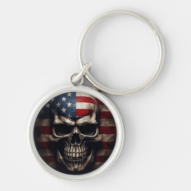 American Flag Skull  Keychain (Front)
