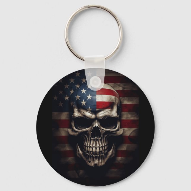 American Flag Skull  Keychain (Front)