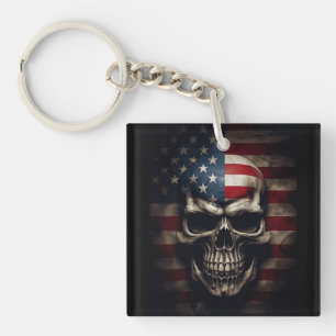 American Flag Skull Keychain