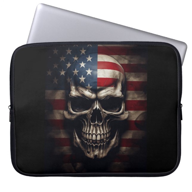 American Flag Skull  Laptop Sleeve (Front)