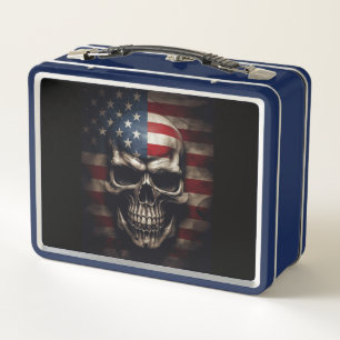 American Flag Skull Metal Lunch Box