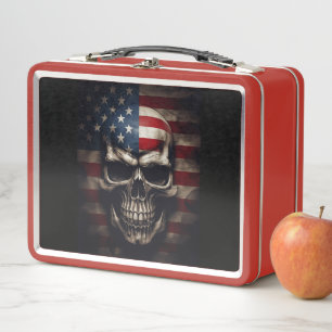 American Flag Skull  Metal Lunch Box