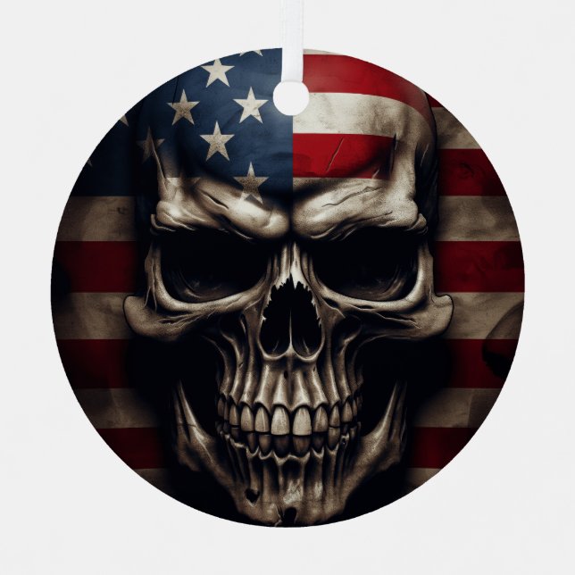American Flag Skull  Metal Ornament (Front)
