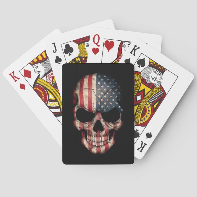 American Flag Skull on Black Playing Cards (Back)