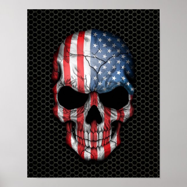 American Flag Skull on Steel Mesh Graphic Poster (Front)