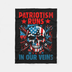 American Flag Skull Patriot Skeleton Independence  Fleece Blanket