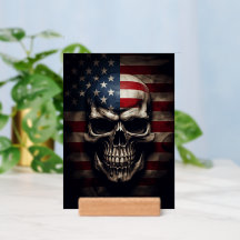 American Flag Skull Print With Stand
