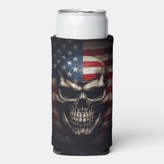 American Flag Skull  Seltzer Can Cooler