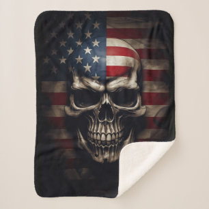 American Flag Skull  Sherpa Blanket