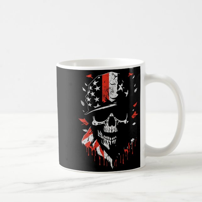 American Flag Skull Soldier Patriotic Military Gra Coffee Mug (Right)