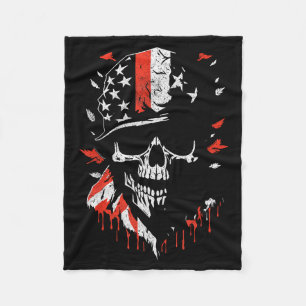 American Flag Skull Soldier Patriotic Military Gra Fleece Blanket