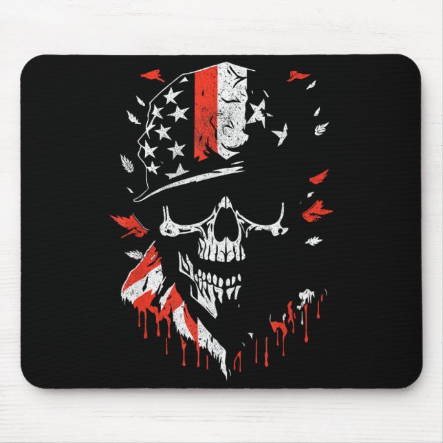 American Flag Skull Soldier Patriotic Military Gra Mouse Pad (Front)