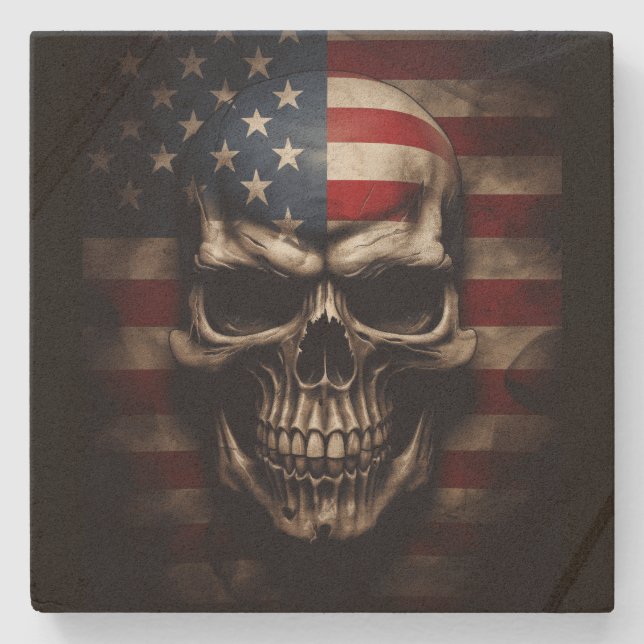 American Flag Skull  Stone Coaster (Front)