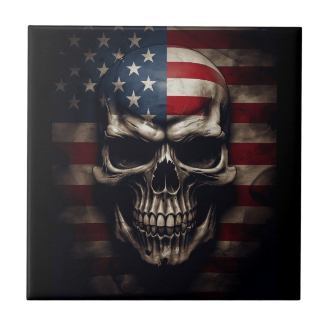 American Flag Skull  Tile (Front)