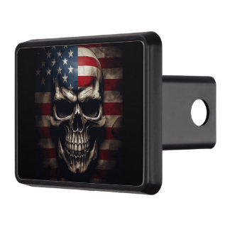 American Flag Skull  Trailer Hitch Cover