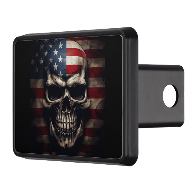 American Flag Skull  Trailer Hitch Cover (Left)