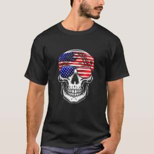 American Flag Skull Usa Flag Head Bandana Sunglass T-Shirt