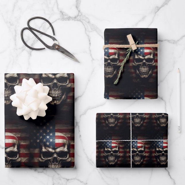 American Flag Skull  Wrapping Paper Sheet (Front)