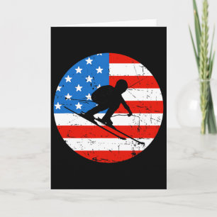 American Flag Snow Ski Alpine Skiing Skier Silhoue Card