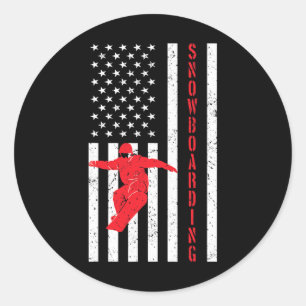 American Flag Snowboard Usa Winter Patriotic Snowb Classic Round Sticker