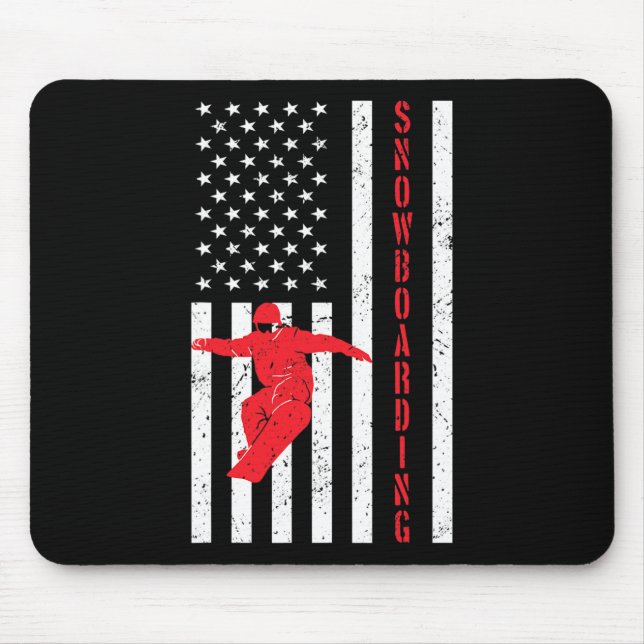 American Flag Snowboard Usa Winter Patriotic Snowb Mouse Pad (Front)