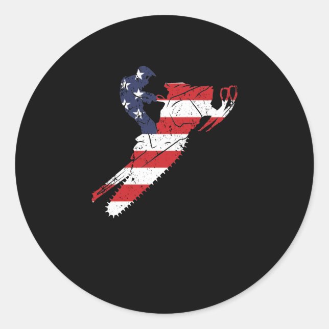 American flag snowmobile patriotic classic round sticker (Front)