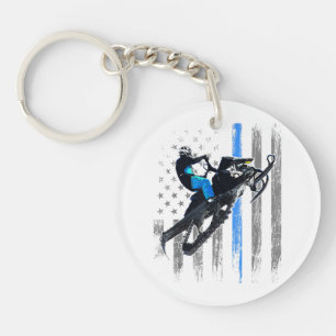 American Flag Snowmobile Shirt Men Snowmobile Ridi Keychain