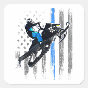 American Flag Snowmobile Shirt Men Snowmobile Ridi Square Sticker