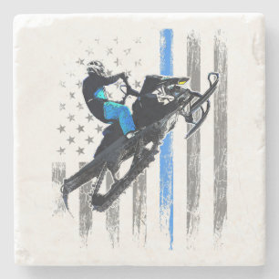 American Flag Snowmobile Shirt Men Snowmobile Ridi Stone Coaster