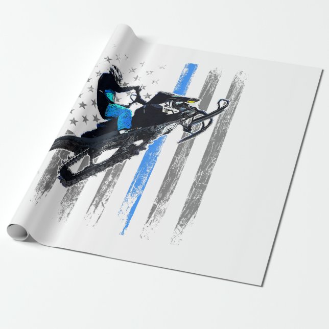 American Flag Snowmobile Shirt Men Snowmobile Ridi Wrapping Paper (Unrolled)