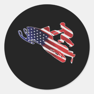 American Flag Snowmobile Winter Snowmobiling Classic Round Sticker