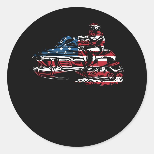 American Flag Snowmobile Winter Snowmobiling Indep Classic Round Sticker (Front)