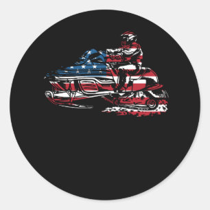American Flag Snowmobile Winter Snowmobiling Indep Classic Round Sticker