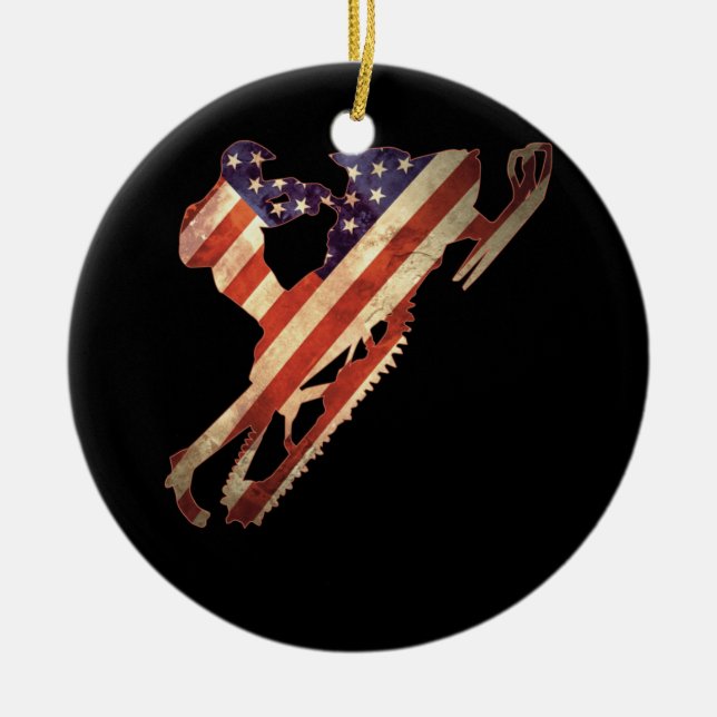 American Flag Snowmobile Winter Snowmobilingpng Ceramic Ornament (Front)