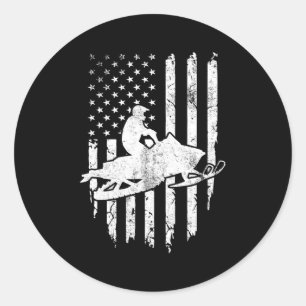 American Flag Snowmobiling Snowmobile Rider Classic Round Sticker