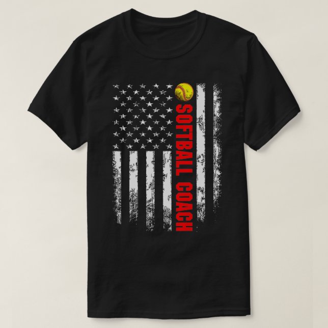American Flag Softball Coach Backside  T-Shirt (Design Front)