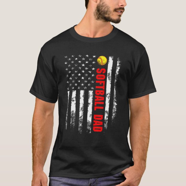 American Flag Softball Dad Backside Essential T-Shirt (Front)