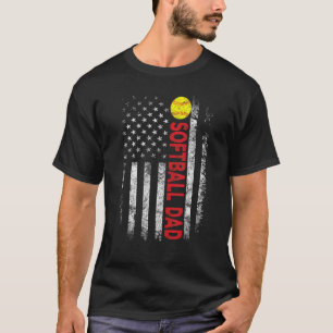 American Flag Softball Dad Patriotic 4th July Fath T-Shirt