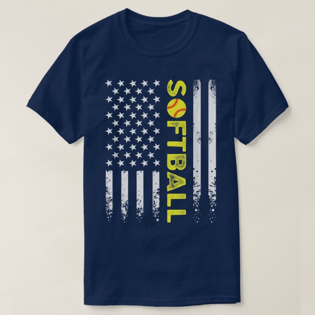 American Flag Softball Team  T-Shirt (Design Front)