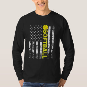 American Flag Softball Vintage Softball Fan Team T-Shirt