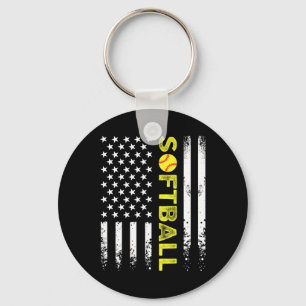 American Flag Softll Team For Women Girls Kids Men Keychain